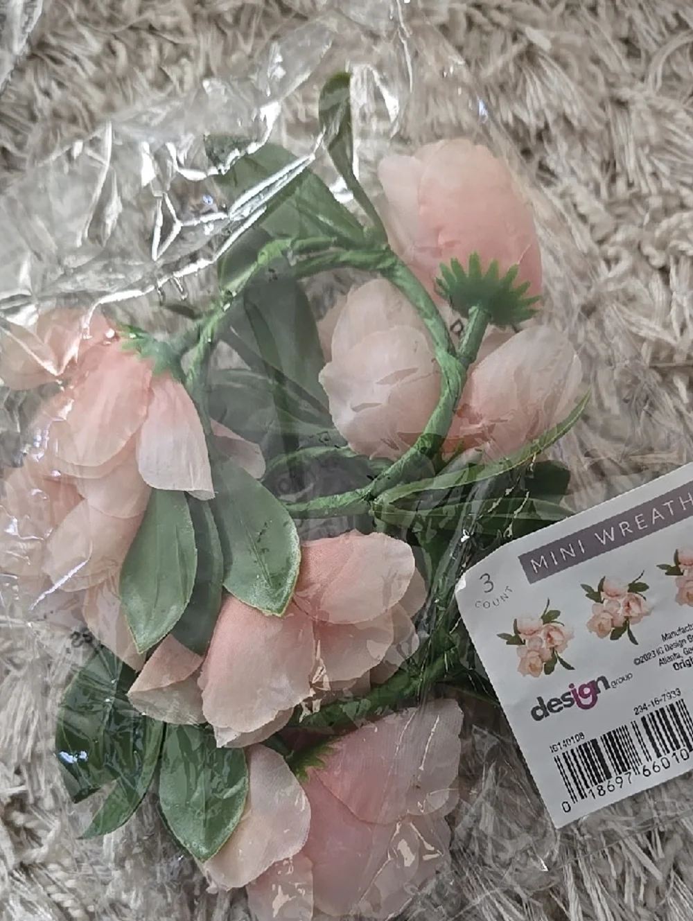 Soft Pink Artificial Flower Faux Green Mini Wreaths Leaves Plant Pick Assortment